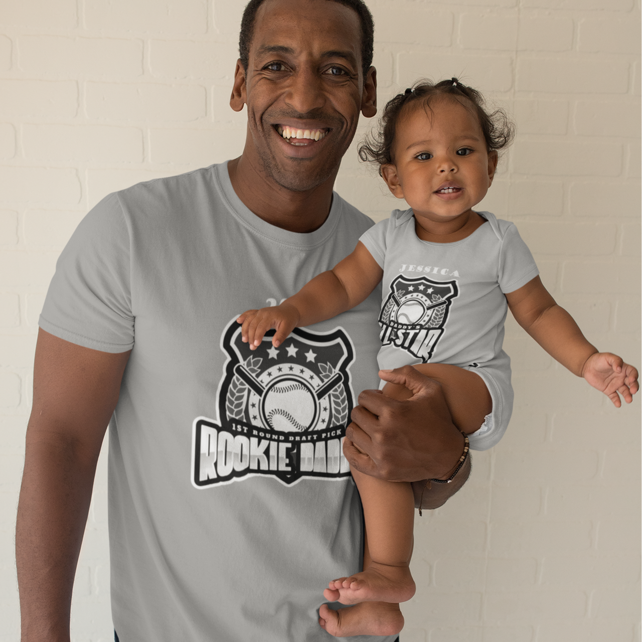 Daddy Baby Baseball All Star Shirt Matching Baby One Piece