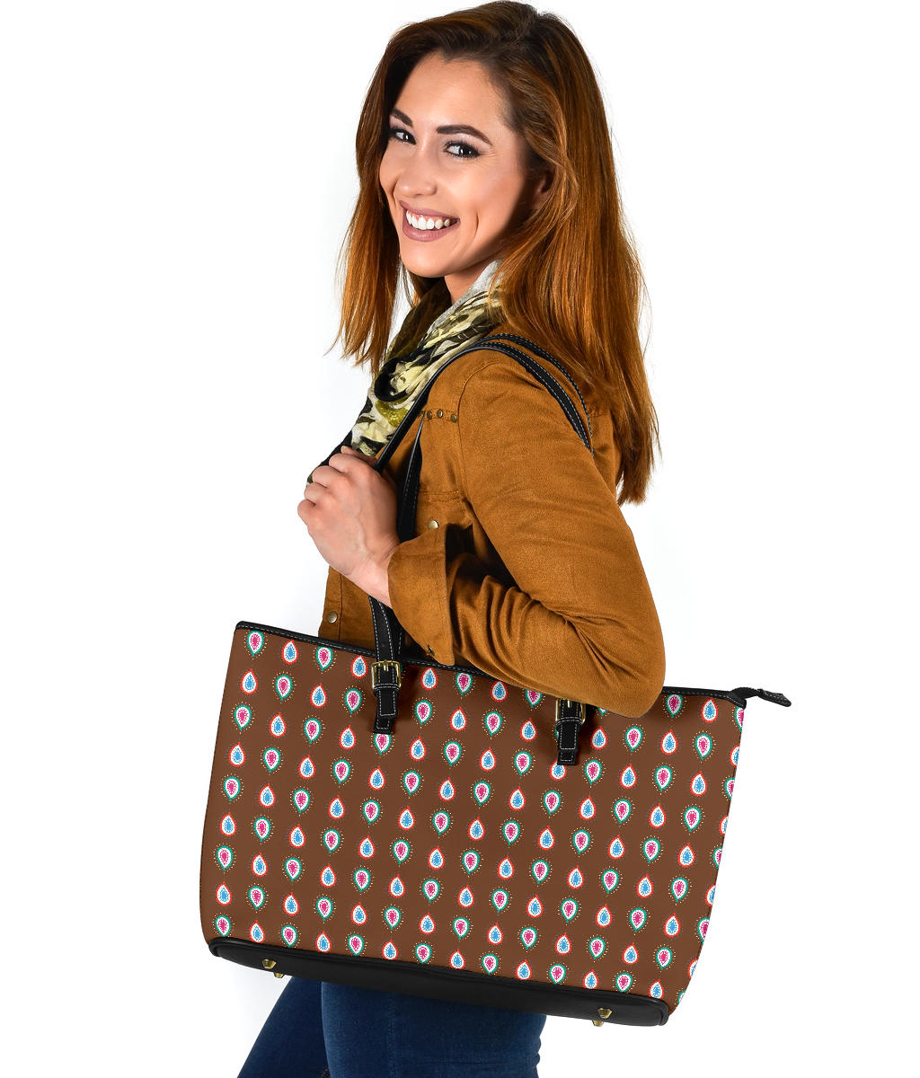 large brown paisley vegan leather tote