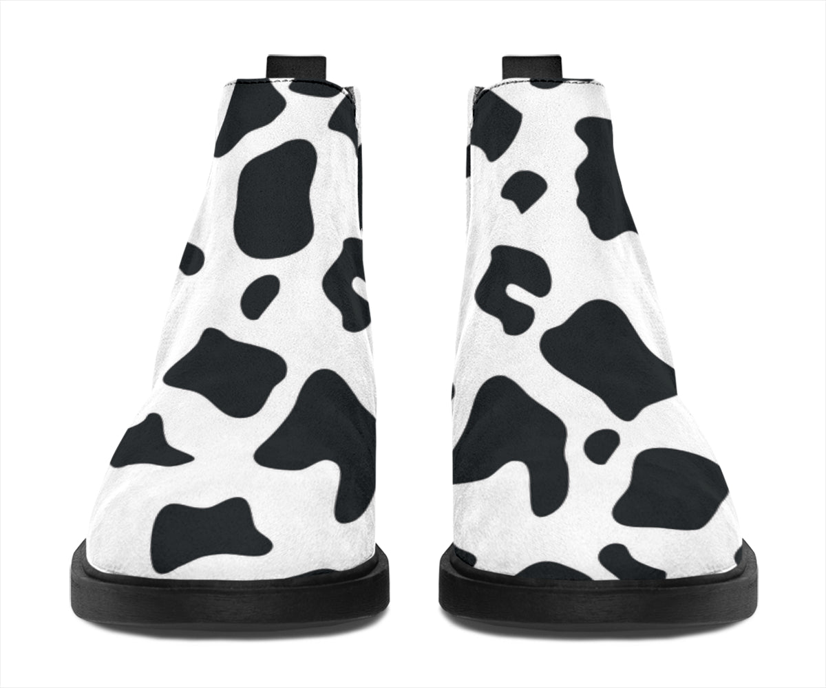 faux cowhide vegan suede fashion boots front view