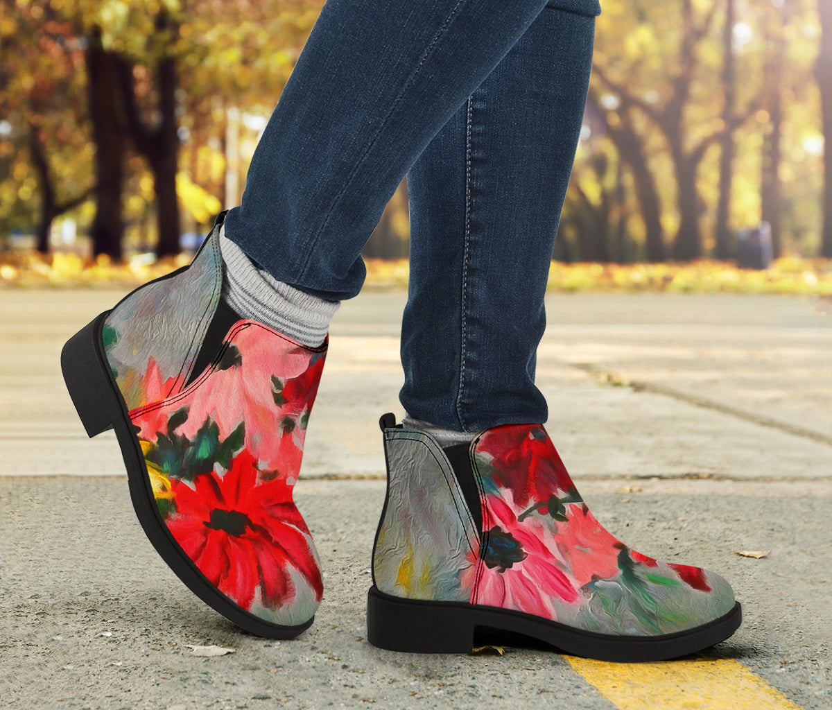 art print vegan suede fashion boots
