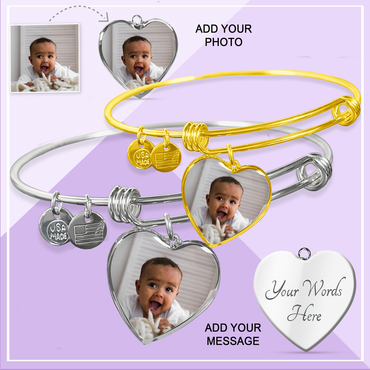 personalized photo heart bracelet  and engraving