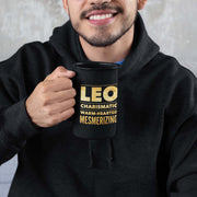 man holding a leo astrology horoscope quote black mug
