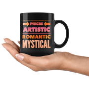 hand holding a pisces astrology traits horoscope custom black mug