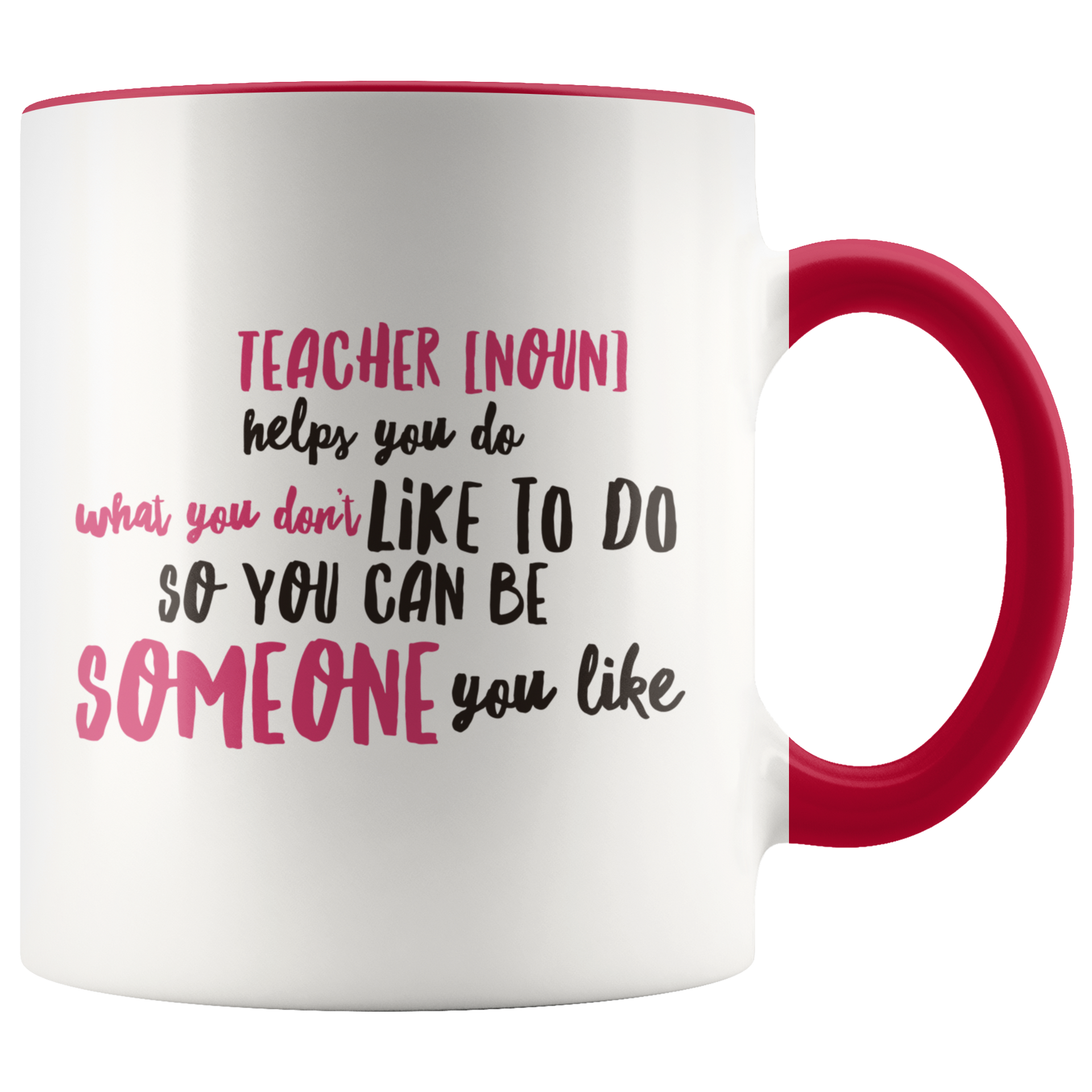 teacher appreciation custom white mug red handle
