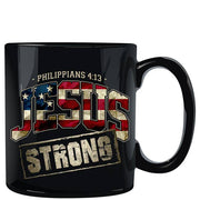 Jesus Strong Christian U.S. Flag Black Mug