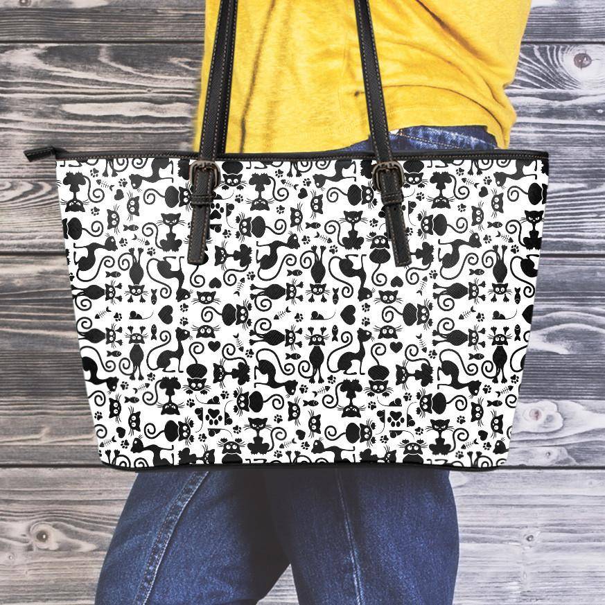 Cats White Large Vegan Leather Tote