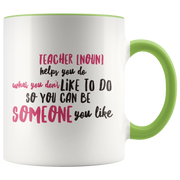teacher appreciation custom white mug green handle