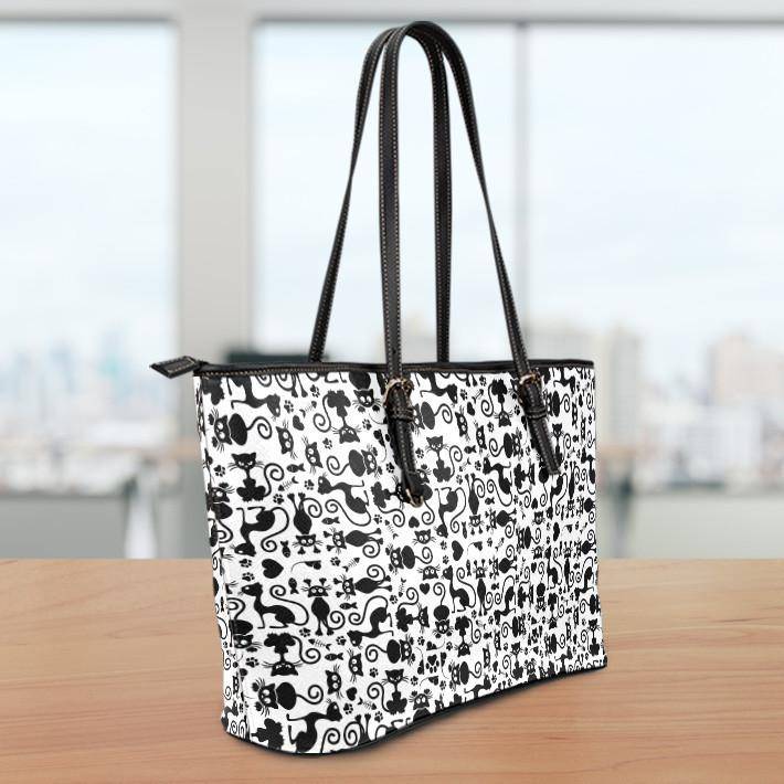 Cats White Small Vegan Leather Tote