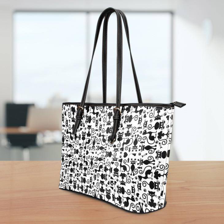 Cats White Small Vegan Leather Tote