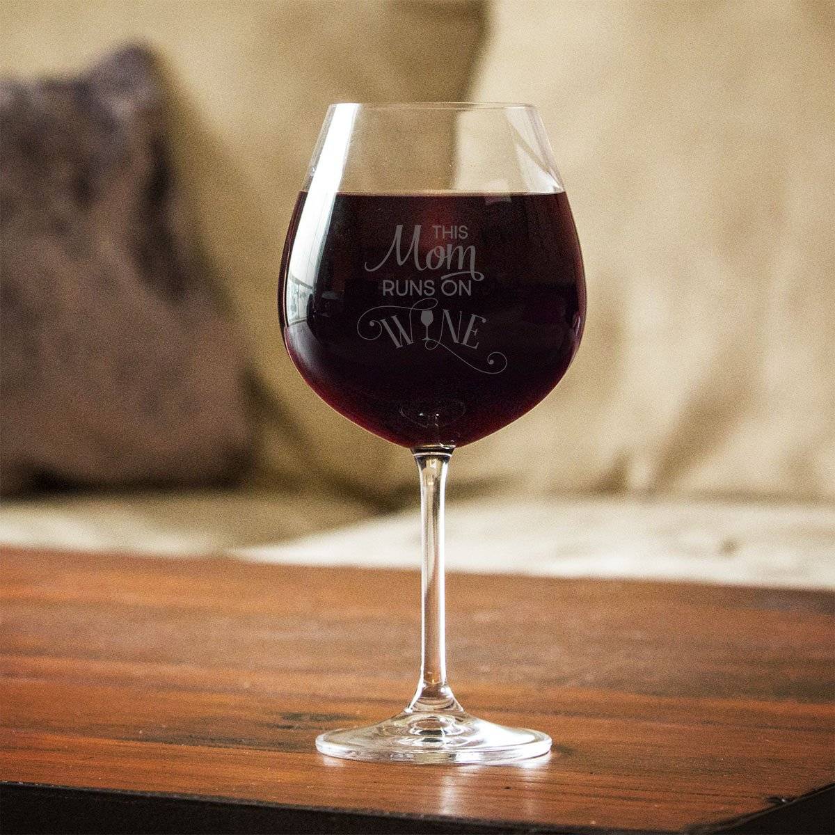 This Mom Runs On Wine Red Wine Glass Gift