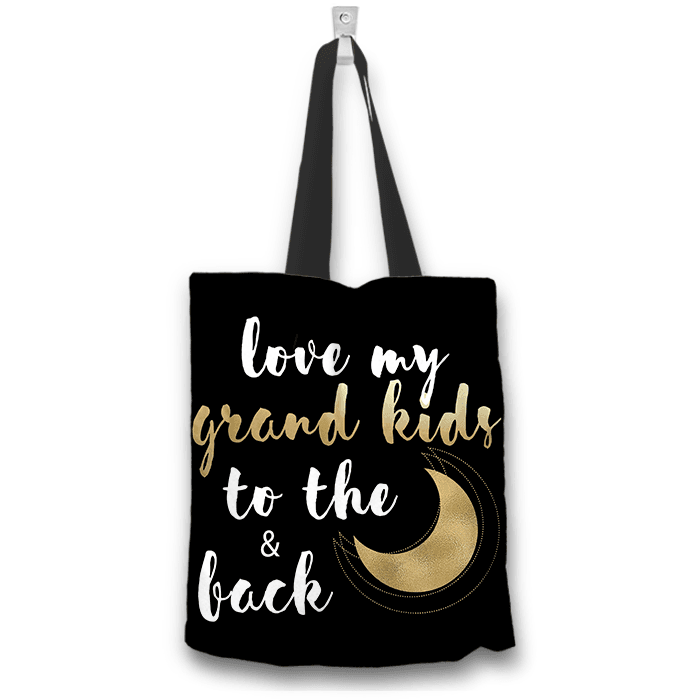 Love My Grandkids to the Moon and Back Gold and Black Tote Bag Two Sides Two Designs
