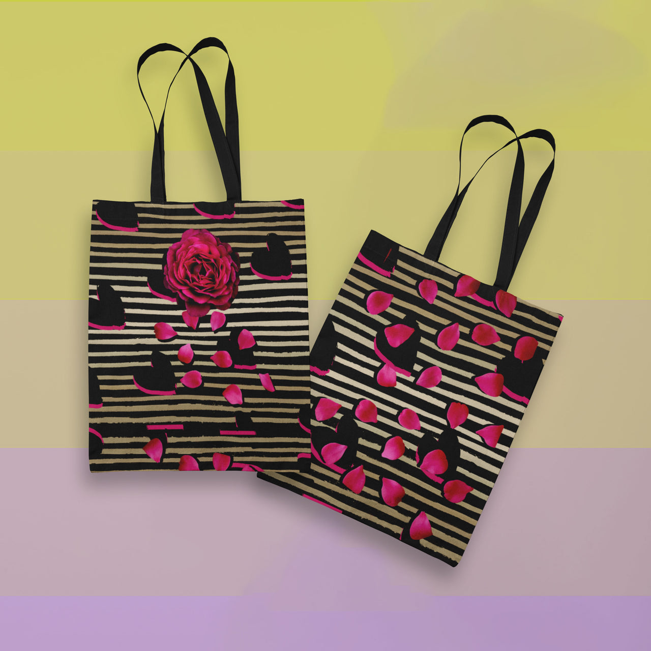 roses and stripes tote bag view of both sides 