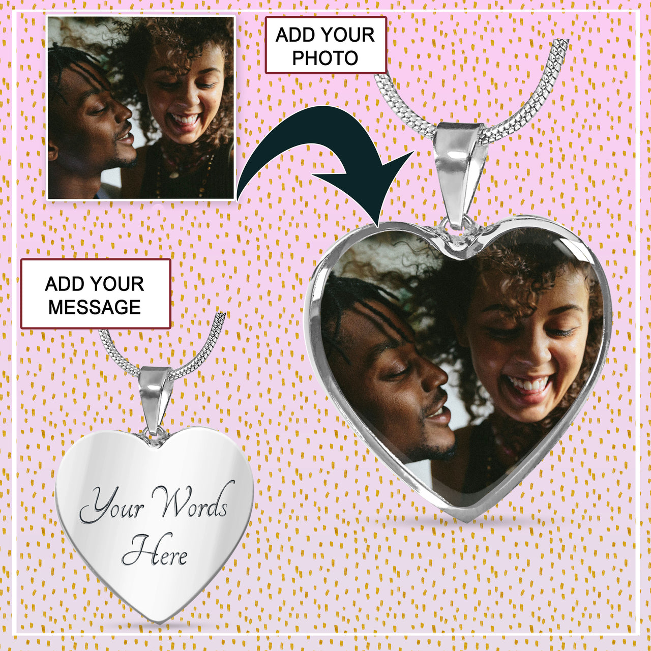 Personalized Heart Photo Necklace for Couples