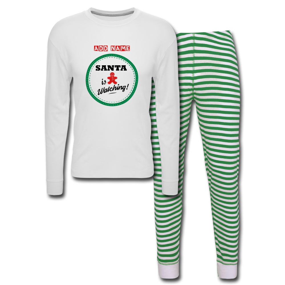 Personalized Women's Holiday Pajama Set - white/green stripe