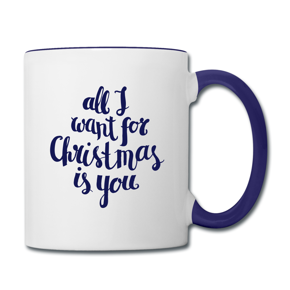 All I Want Christmas Coffee Mug - white/cobalt blue