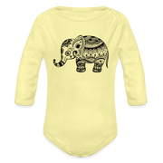 Mandala Elephant Organic Long Sleeve Baby Bodysuit - washed yellow