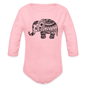 Mandala Elephant Organic Long Sleeve Baby Bodysuit - light pink