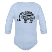 Mandala Elephant Organic Long Sleeve Baby Bodysuit - sky