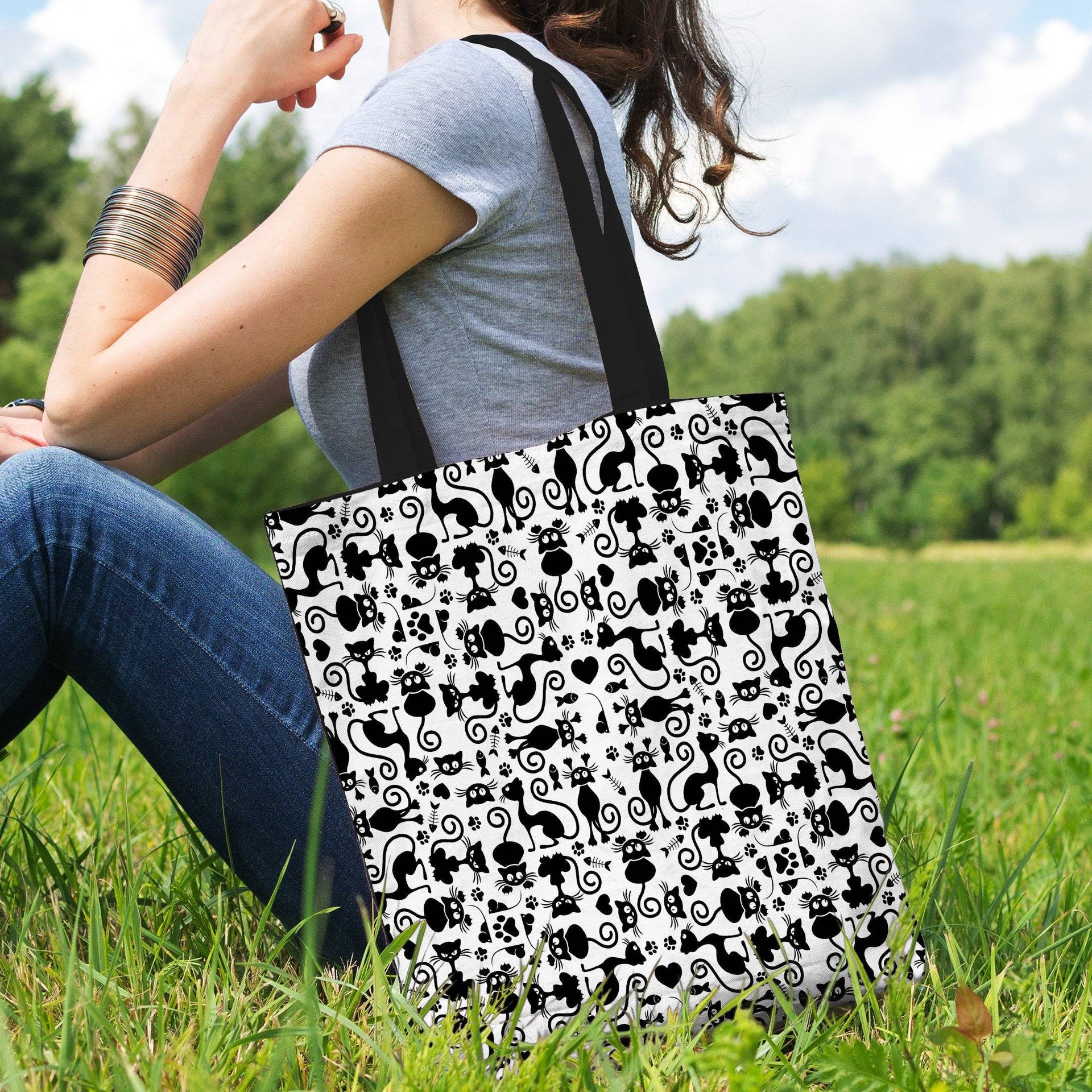 Cat Lovers Black and White Tote Bag