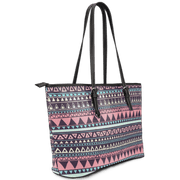Chocolate and Pink Aztec Design Vegan Leather Tote Left View