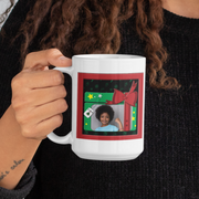 woman holding personalized photo mug for christmas