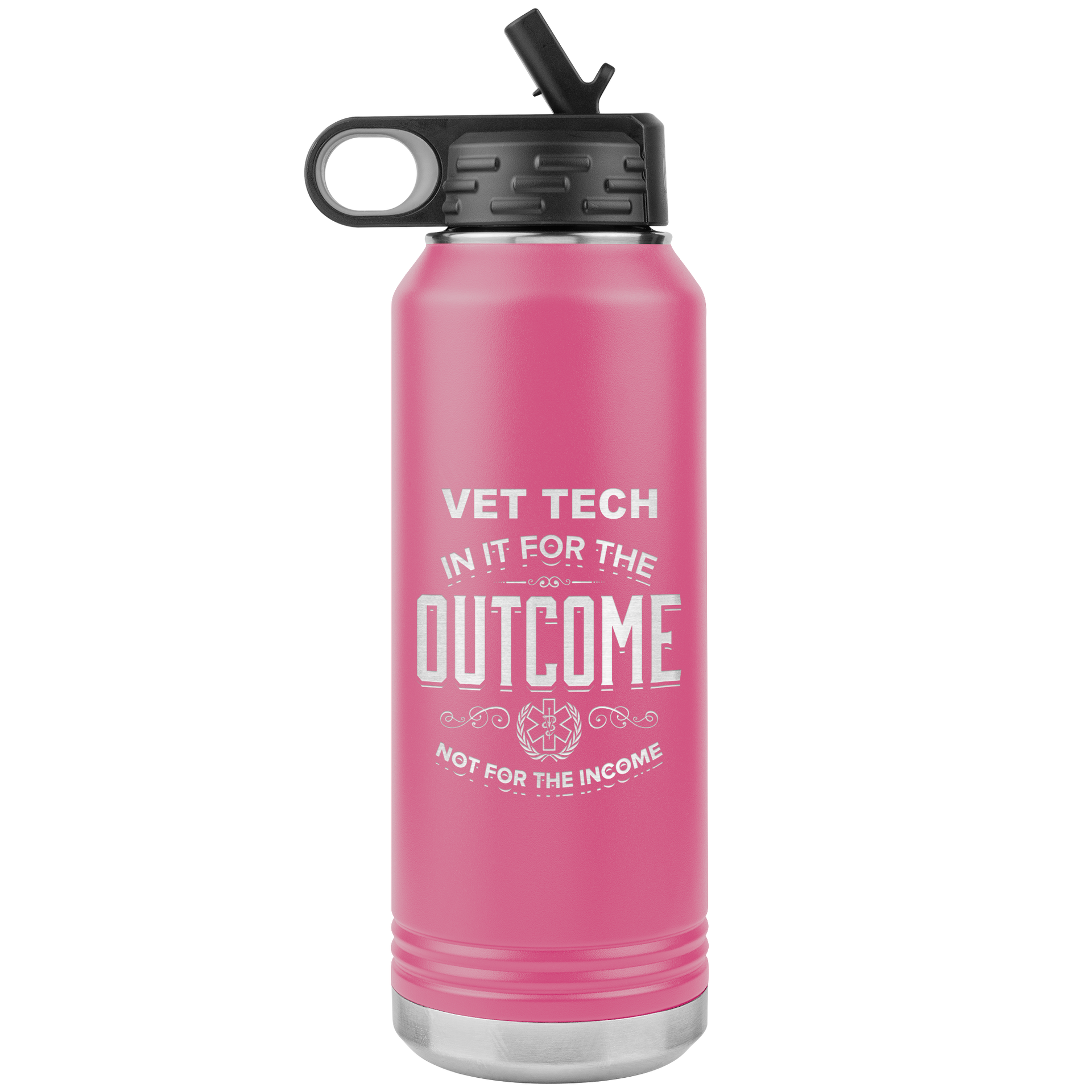 vet tech appreciation etched stainless steel hot pink water bottle